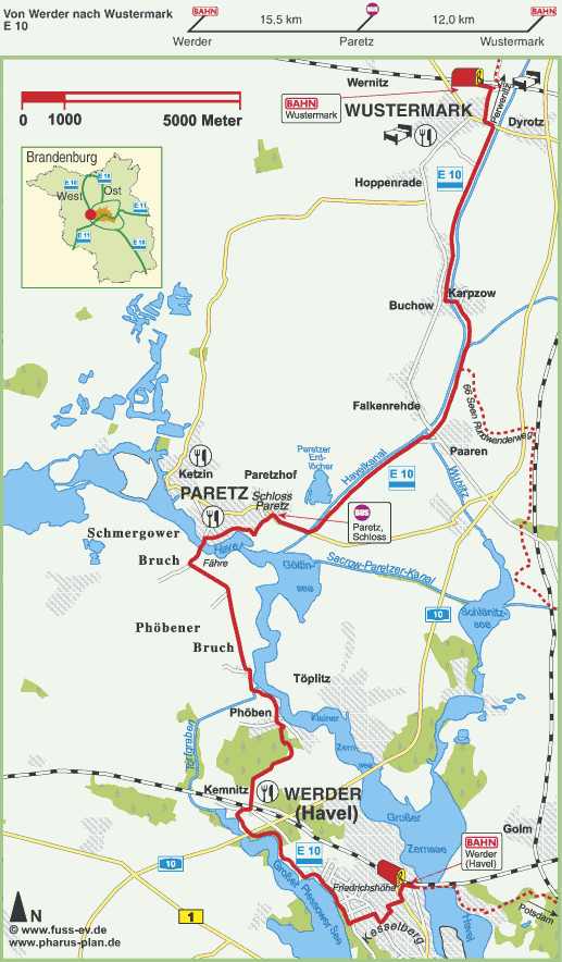 Europäischer Fernwanderweg E 10 : Werder  –  Paretz  –  Wustermark