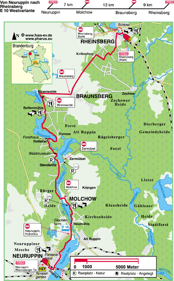 Europäischer Fernwanderweg E 10 : Neuruppin  –  Molchow  –  Braunsberg  –  Rheinsberg